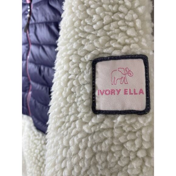 Ivory Ella Pullover Women's SMALL Cream Purple 1/2 Zip Hood Sherpa Puffer Jacket - Picture 2 of 9